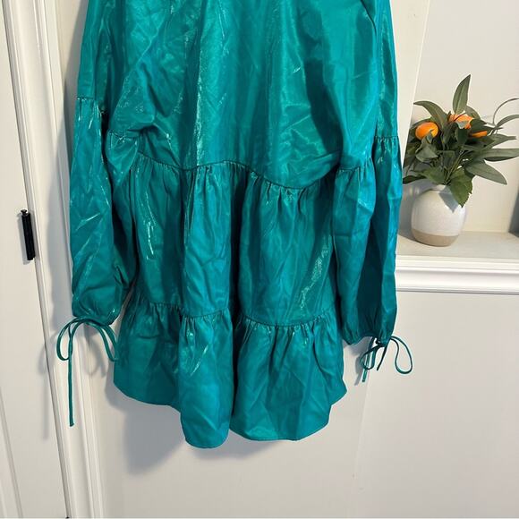 NWT GLAMOROUS Blue Teal Metallic Iridescent Long Sleeve Mini Dress 10 - Picture 10 of 15